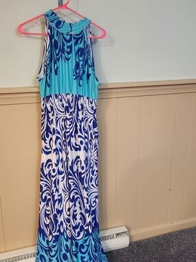 Bella Berry Blue & Turquoise Patterned Maxi Dress 2xl Vibrant